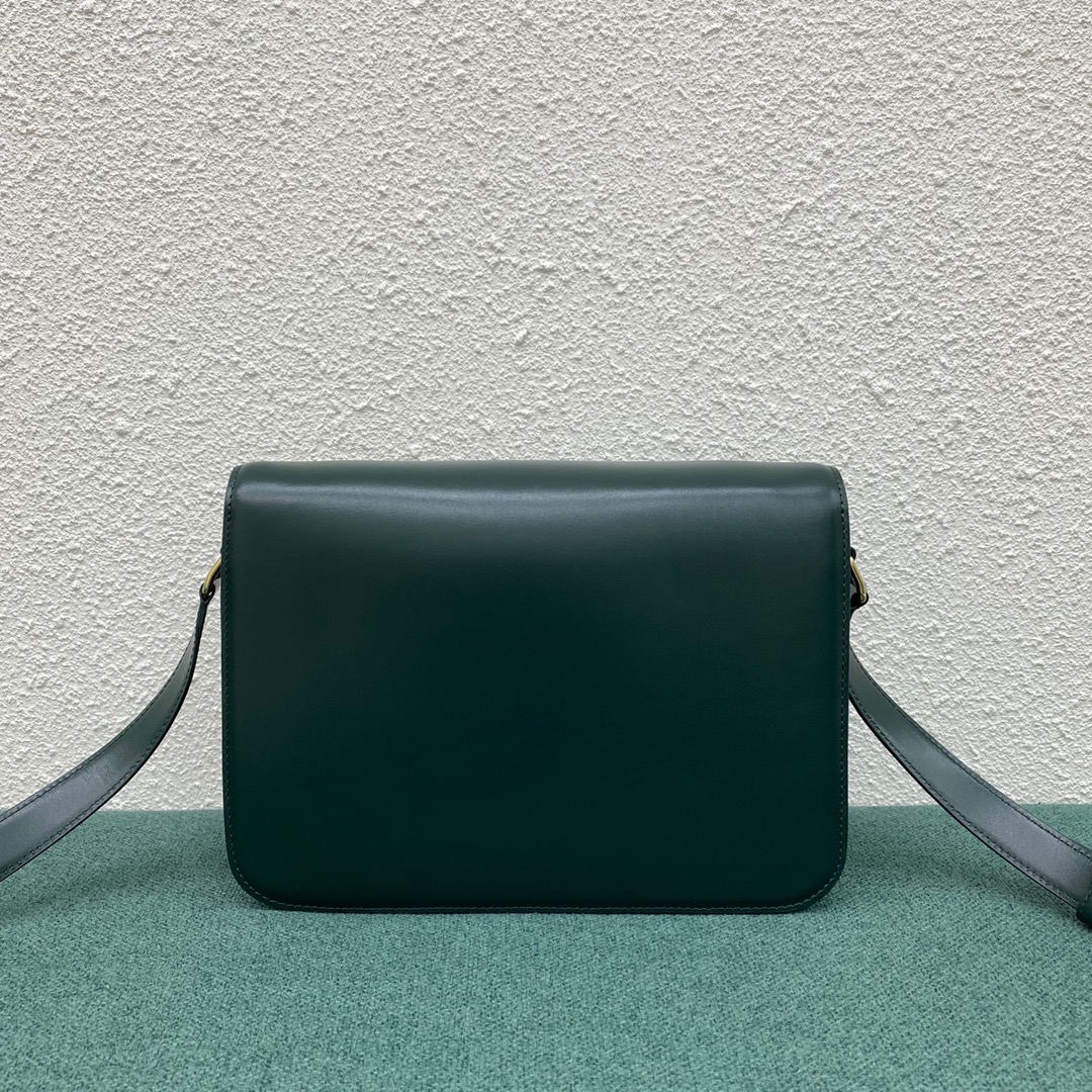 Celine Teen Classique Triomphe Bag In Shiny Calfskin Peacock Green 187363